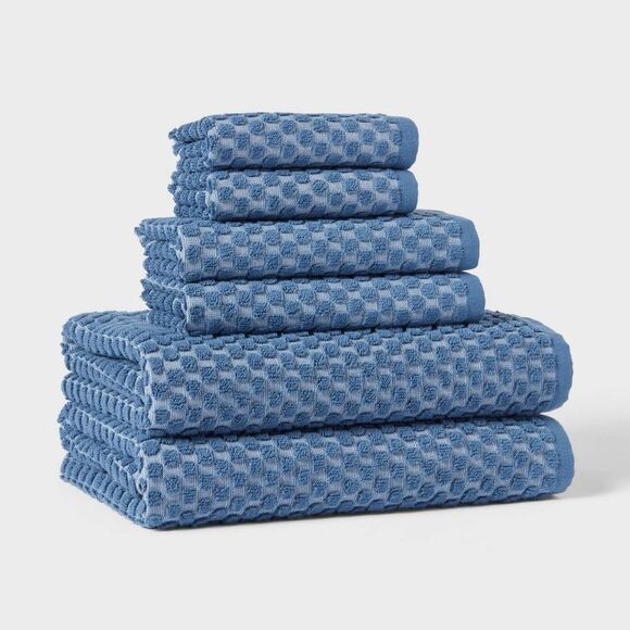 Open Box - Threshold - 6pc Performance Plus Textured Dot Bath Towel Set B Blue - Picture 1 of 6